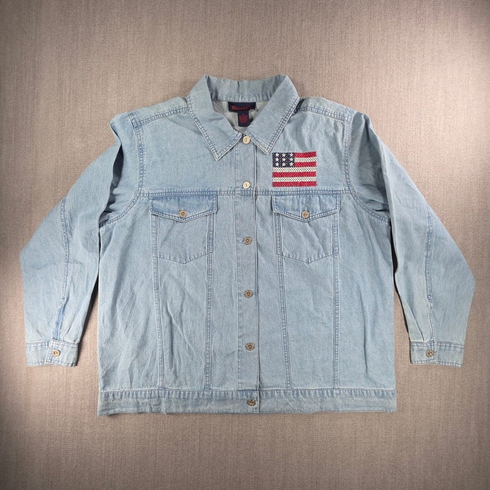 Denim & Co. Denim Jacket Women 1X Light Blue American Flag